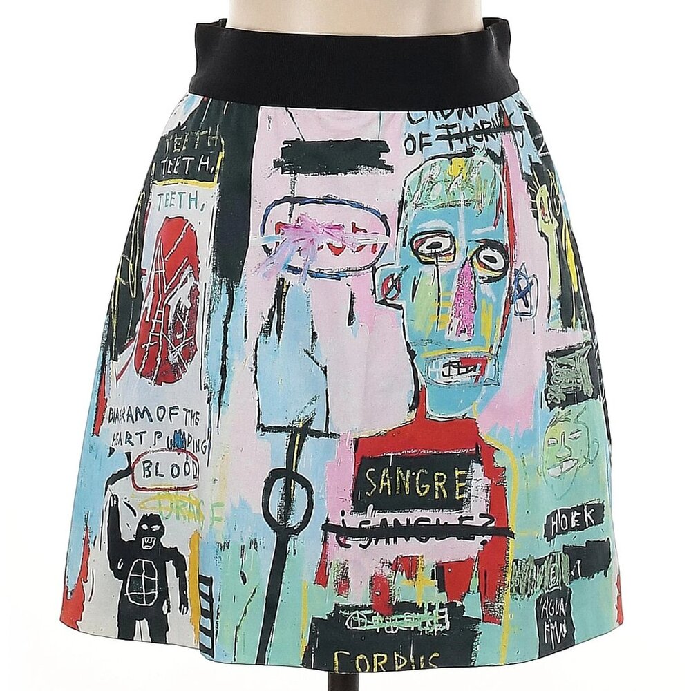 Alice + Olivia Graffiti Art Circle Skirt in Pastel Mix with Black Waistband